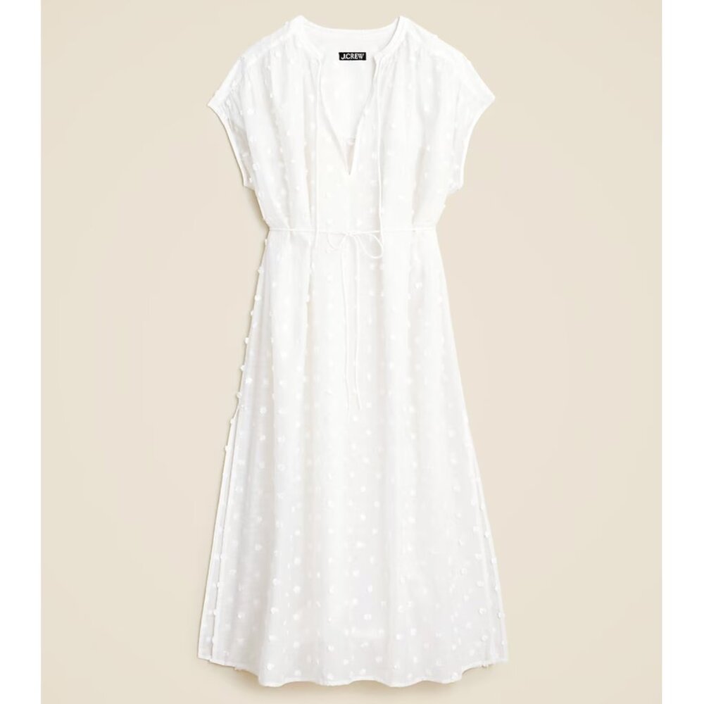 NWT J.Crew Tunic White Midi Dress with Pom-Poms